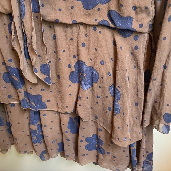 See by Chloe brown navy floral print tie neckline dress SIZE 36, 2-4 - Picture 3 of 7